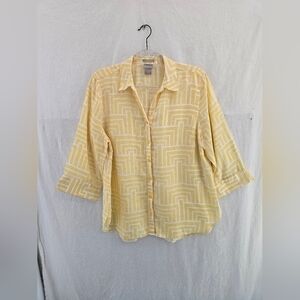 Chicos Yellow White Linen 3/4 Sleeve Button Up Casual Shirt. Chicos 2 (12)